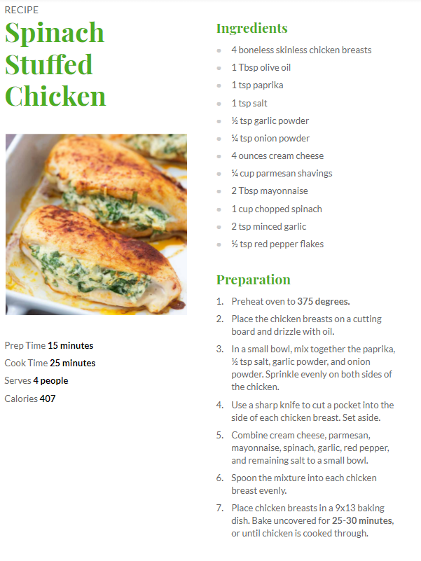 Spinach & Cream Cheese Stuffed Chicken - Recipe For Freedom